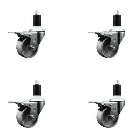 Service Caster 3'' Semi Steel Swivel 1-1/2'' Expanding Stem Caster Set Total Lock Brake, 4PK SCC-EXTTL20S315-SSR-112-4